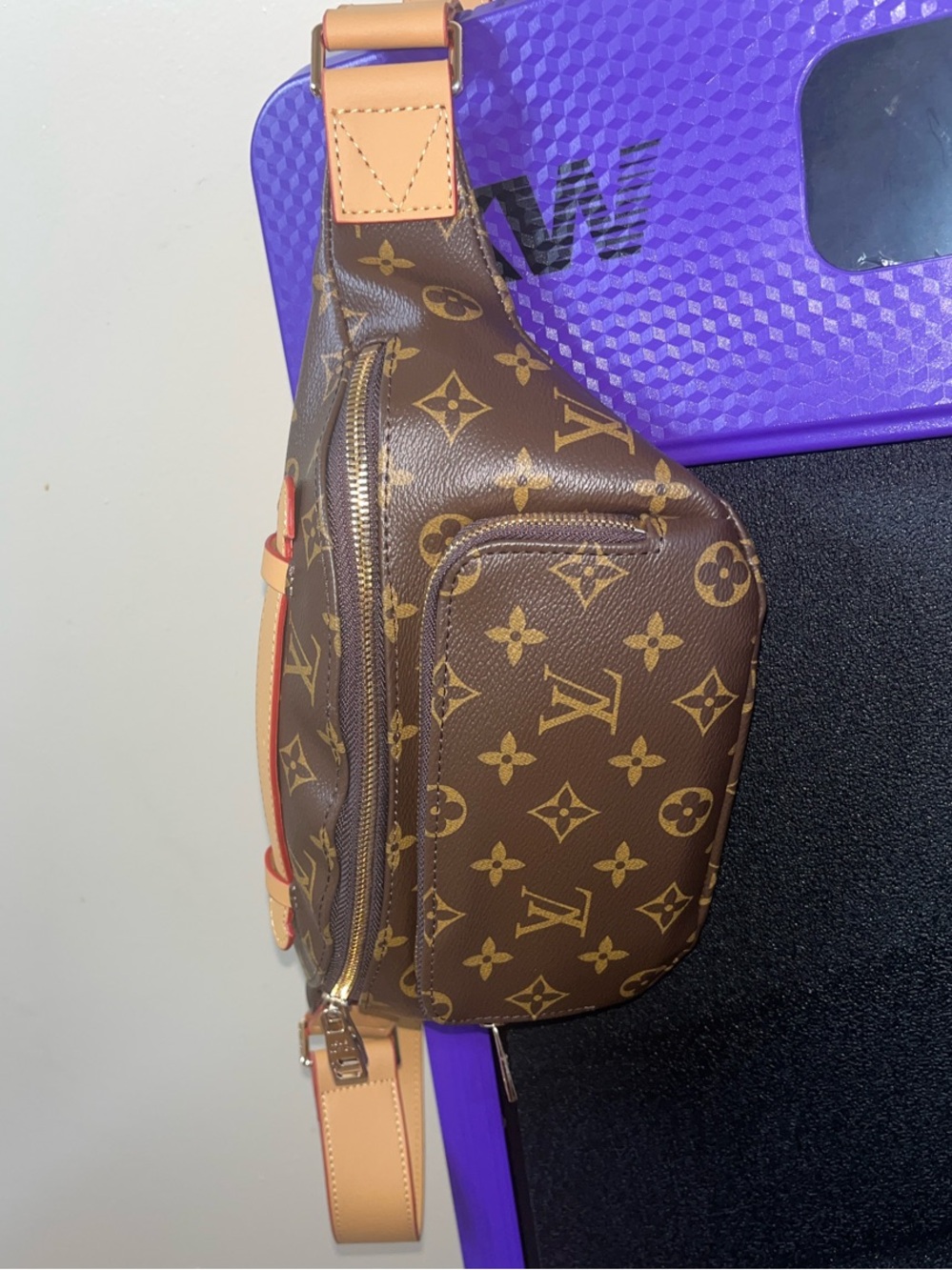 Source Unknown Brown Monogram Belt Bag with Tan Accents